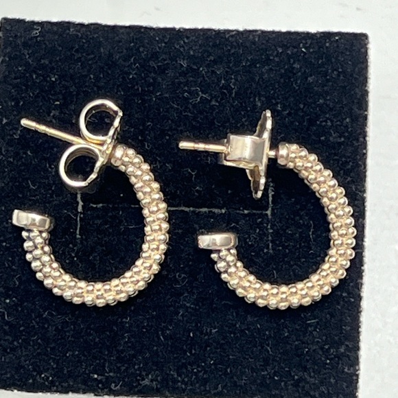 Lagos Sterling Silver Small Caviar Hoop Earrings w/ 14K Gold Posts, 5.45g - Picture 10 of 14